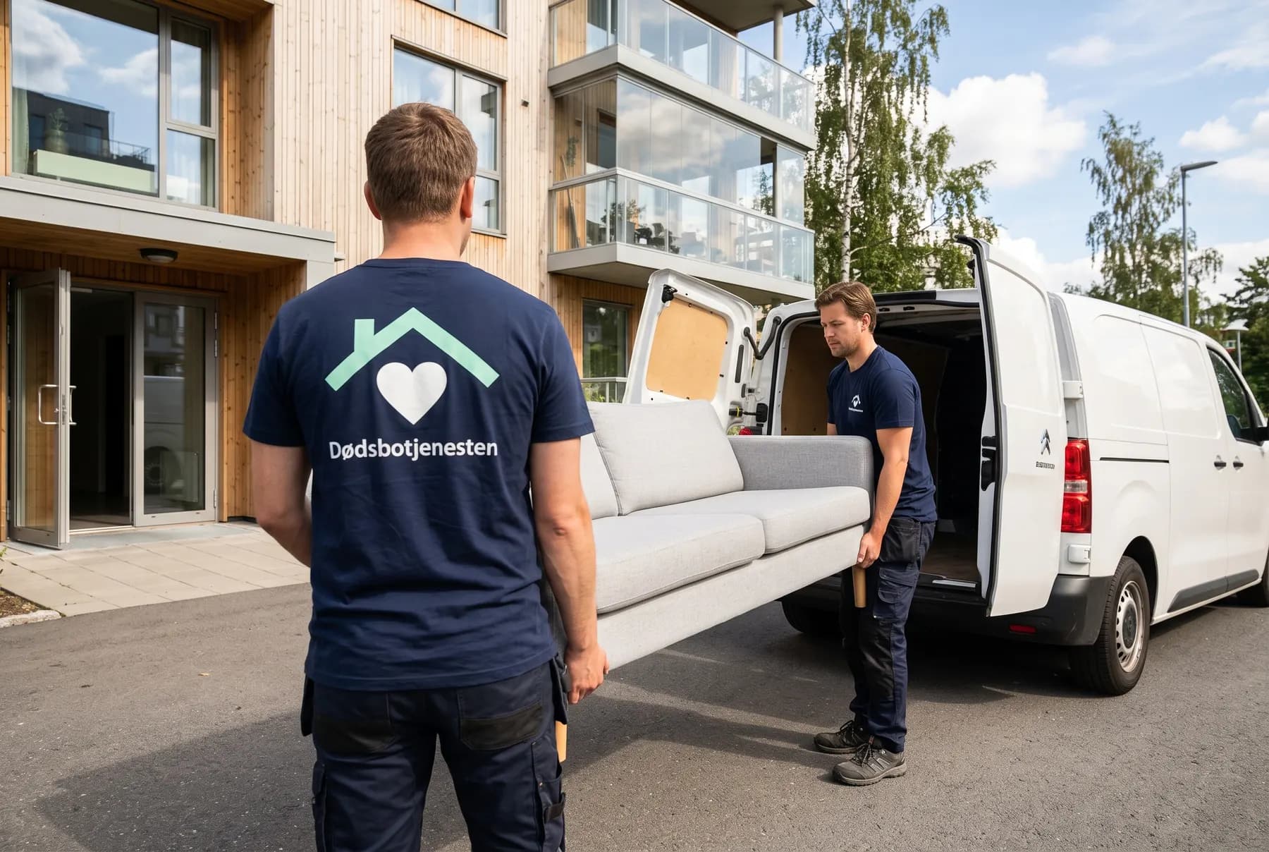 Sofa bæres ut til varebil
